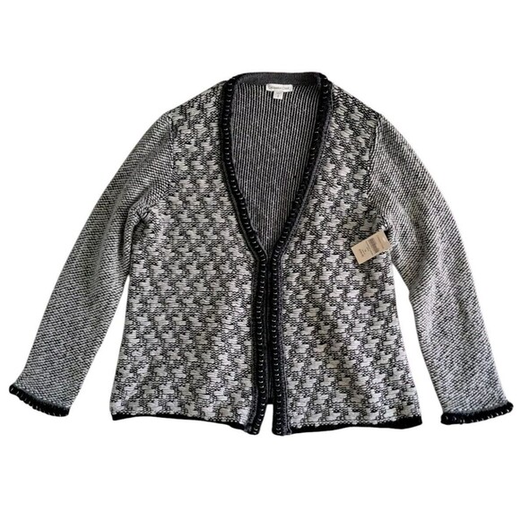 NWT Coldwater Creek Houndstooth Sweater Jacket Womens 1X Gray Alpaca Mohair Wool - Picture 1 of 13